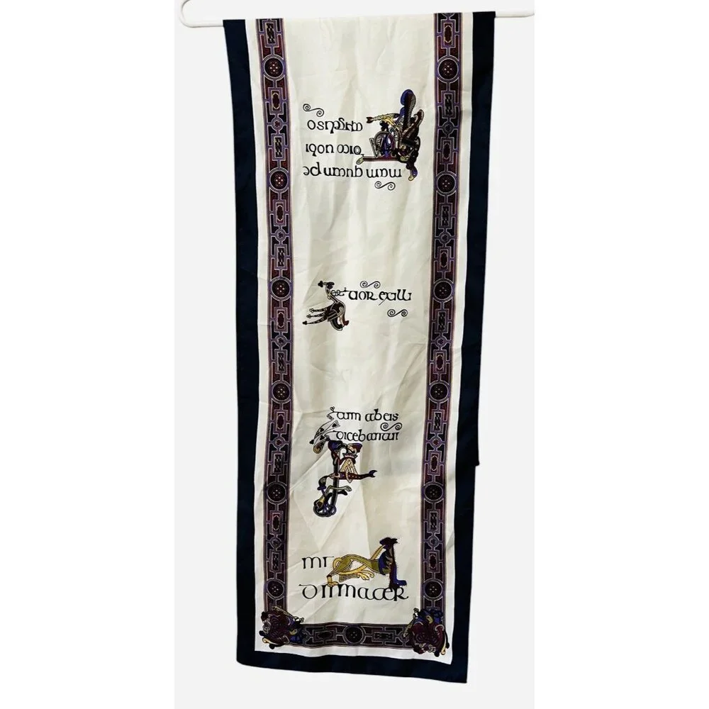 THE ‎ BOOK Of KELLS IRISH INSPIRED LONG SCARF, BLUE TRIM,  12 X 52